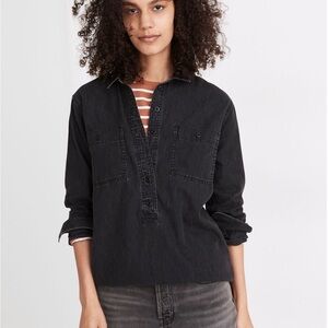 Madewell Denim Popover Top in Black Wash